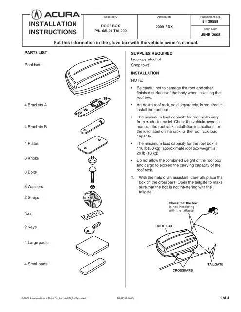 Roof Box Instructions